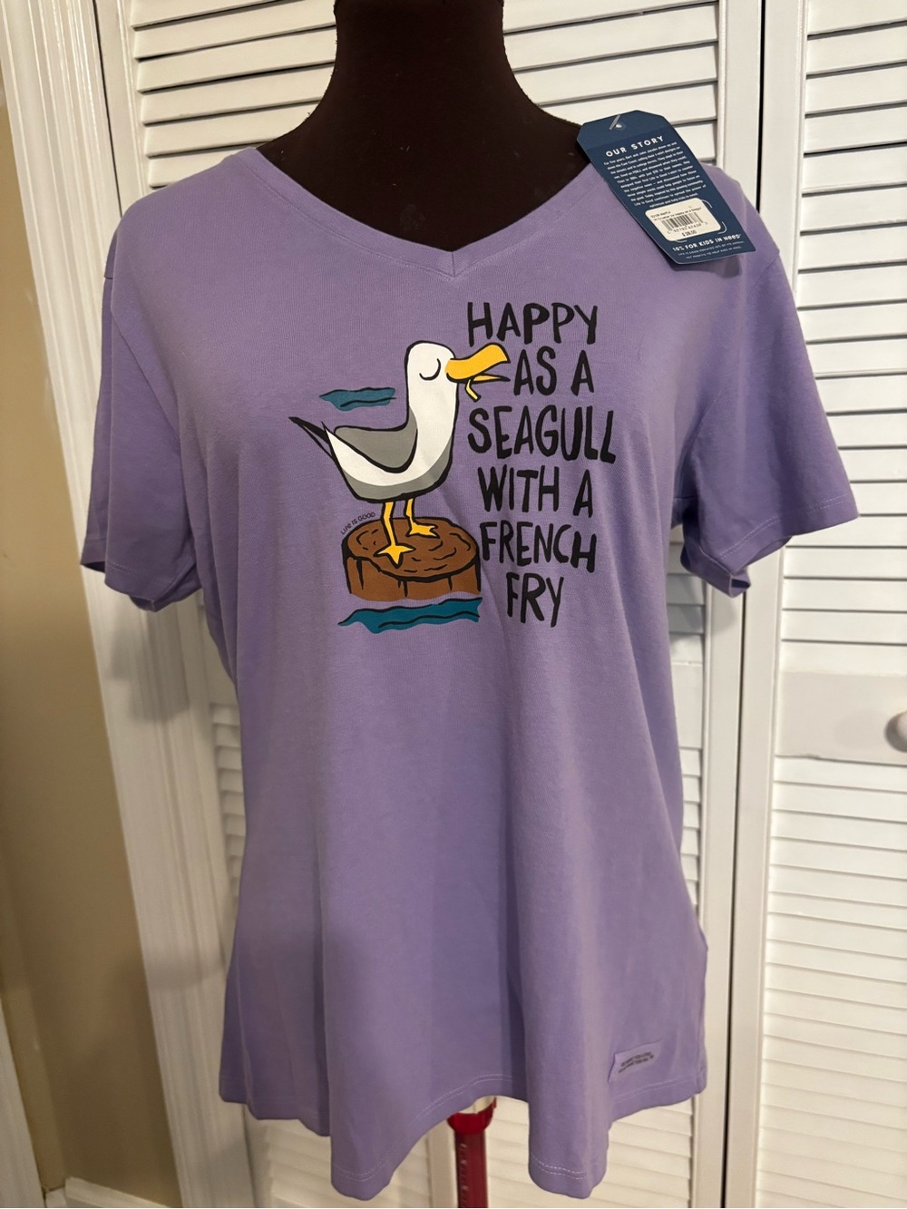 Life Is Good Lavender 'Happy as a Seagull with a French Fry' V-Neck Tee